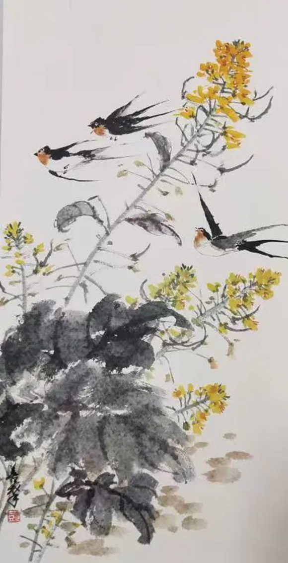 5彭善攀《花开满地金》国画 69cm×34cm
