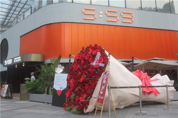 一束巨型玫瑰花束亮相九龙坡区万象城商场南区广场L1层。通讯员 范永根 摄