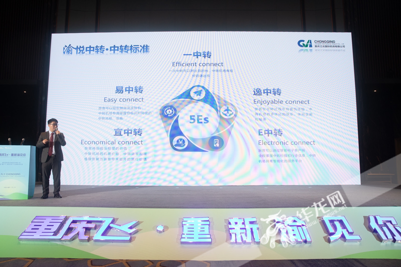 A presenter of Chongqing Jiangbei International Airport Company is introducing the “Fly Chongqing Joyness Connect” service package.