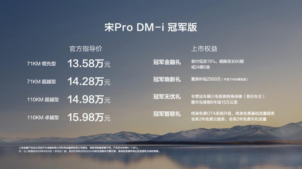 宋Pro DM-i冠军版售价及政策。 比亚迪汽车供图 华龙网发