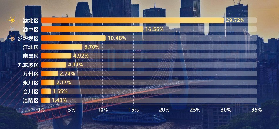 重庆旅游目的地(区县)榜单	TOP10。报告截图