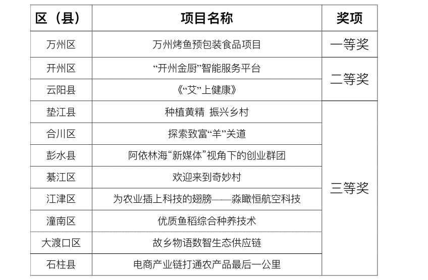 获奖名单。重庆市人力社保局 供图