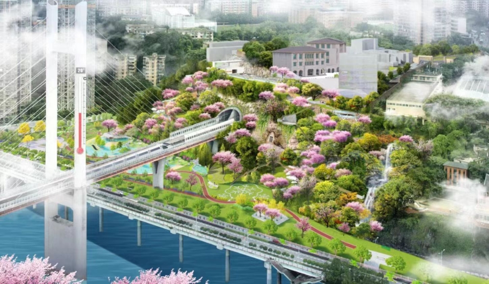 桥柱设巨型“温度计” 沙坪坝高家花园轨道大桥旁正在建设重庆气象科技文化公园1