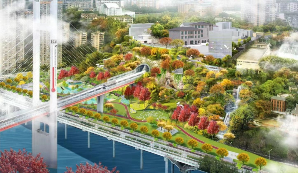 桥柱设巨型“温度计” 沙坪坝高家花园轨道大桥旁正在建设重庆气象科技文化公园2