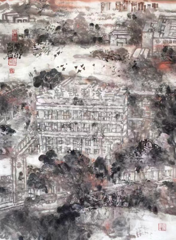 中国画《西彭工业园记事（二）》48x66cm 彭石