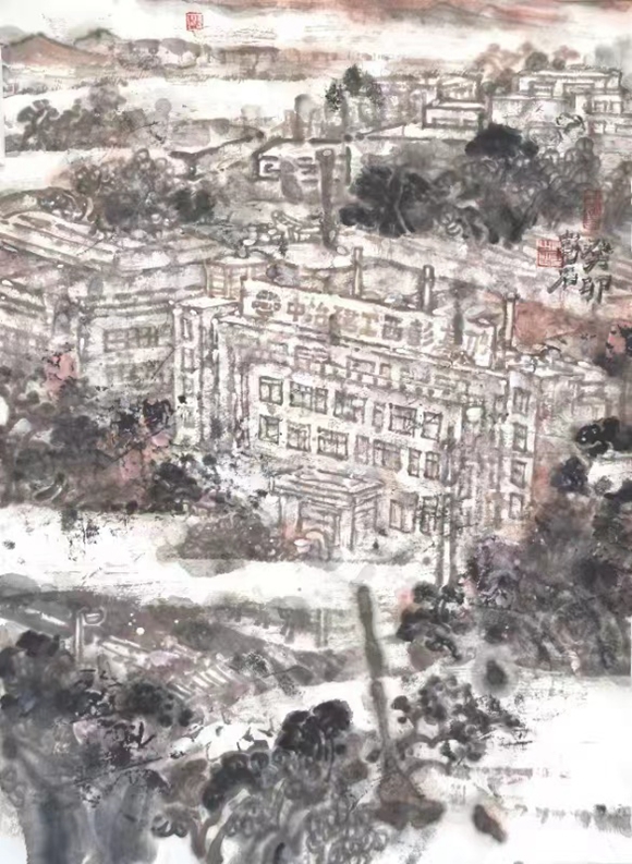 中国画《西彭工业园记事(一)》48x66cm 彭石