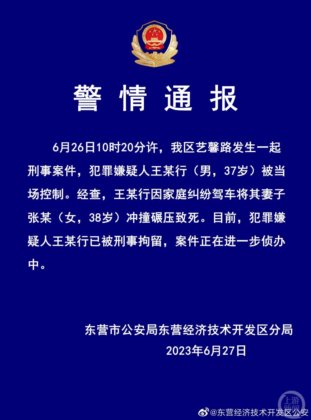 男子因家庭纠纷驾车多次碾压妻子致死,当地妇联:已介入,正了解其家庭情况2