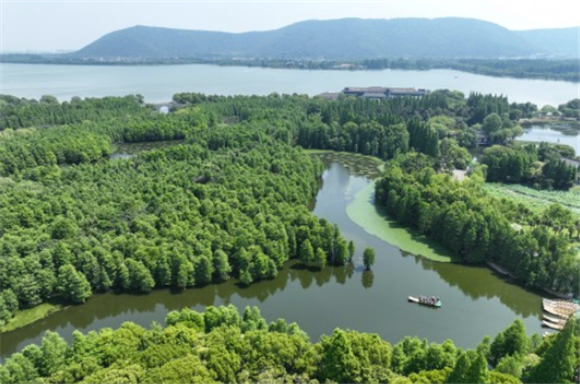 6月9日拍摄的常熟尚湖风景区景色（无人机照片）。新华社记者 季春鹏 摄