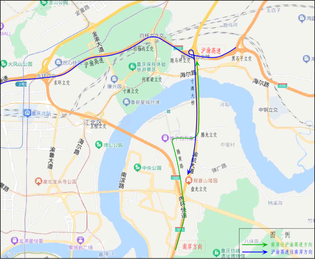 施工期间持红色通行证货车借道寸滩大桥线路。重庆市城市管理局供图