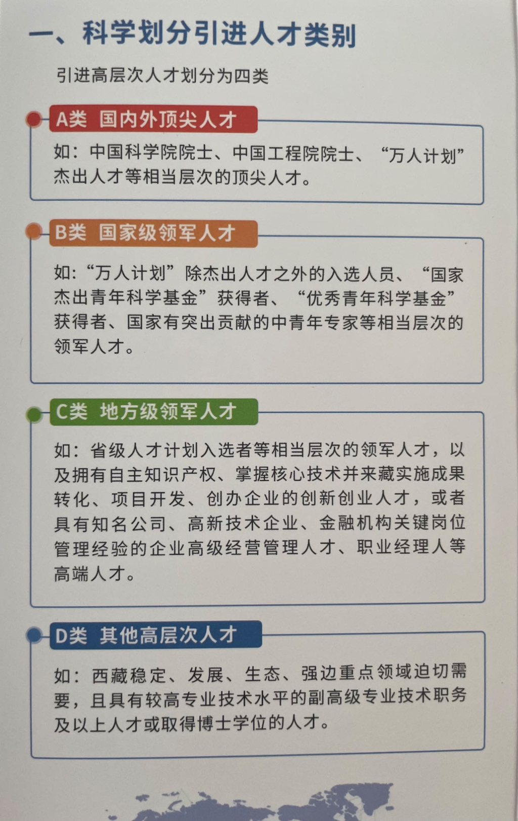 西藏引进高层次人才分类。