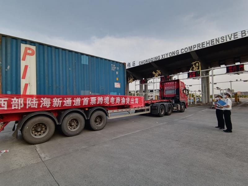 Customs officers conducting quick inspection on the cross-border e-commerce goods exported through the New International Western Land-sea Corridor. (Photo provided by Chongqing Customs District P.R. China)