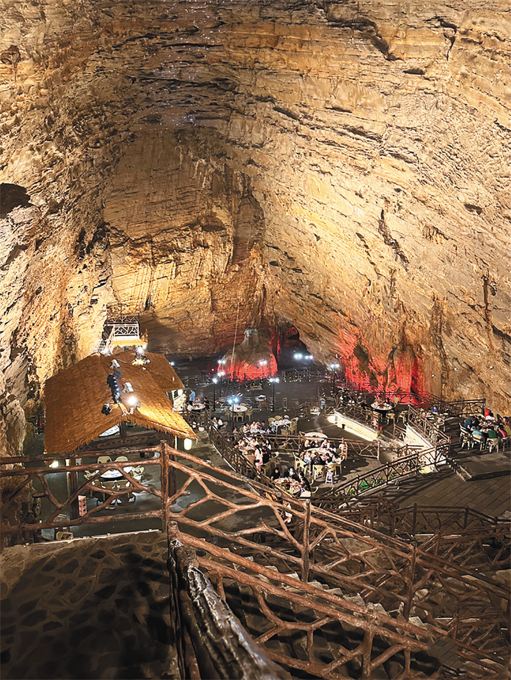 Nearly 100 tables are placed in the karst cave