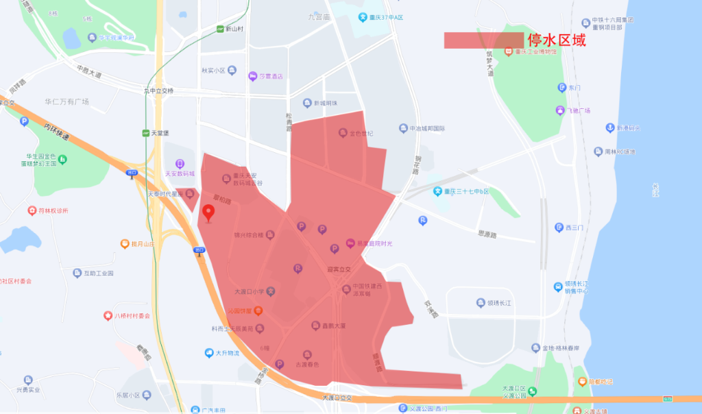 停水区域图。重庆市自来水有限公司供图