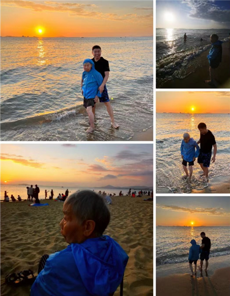 此前母子俩在三亚海边踩水。受访者供图  华龙网发
