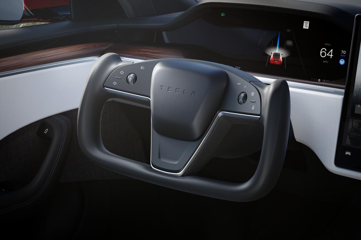 Model S Plaid运动式方向盘。特斯拉供图 华龙网发