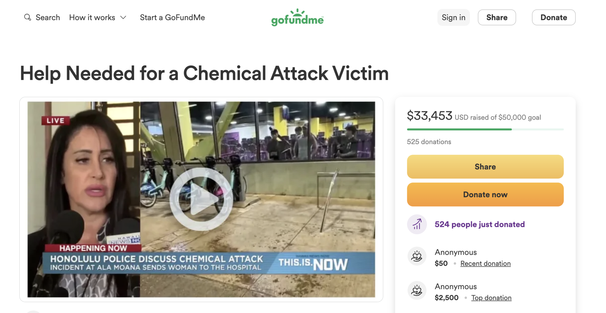 夏威夷中华总商会为被泼化学液体中国女老师筹款：她已恢复意识，脸、喉咙、肺部被烧伤2