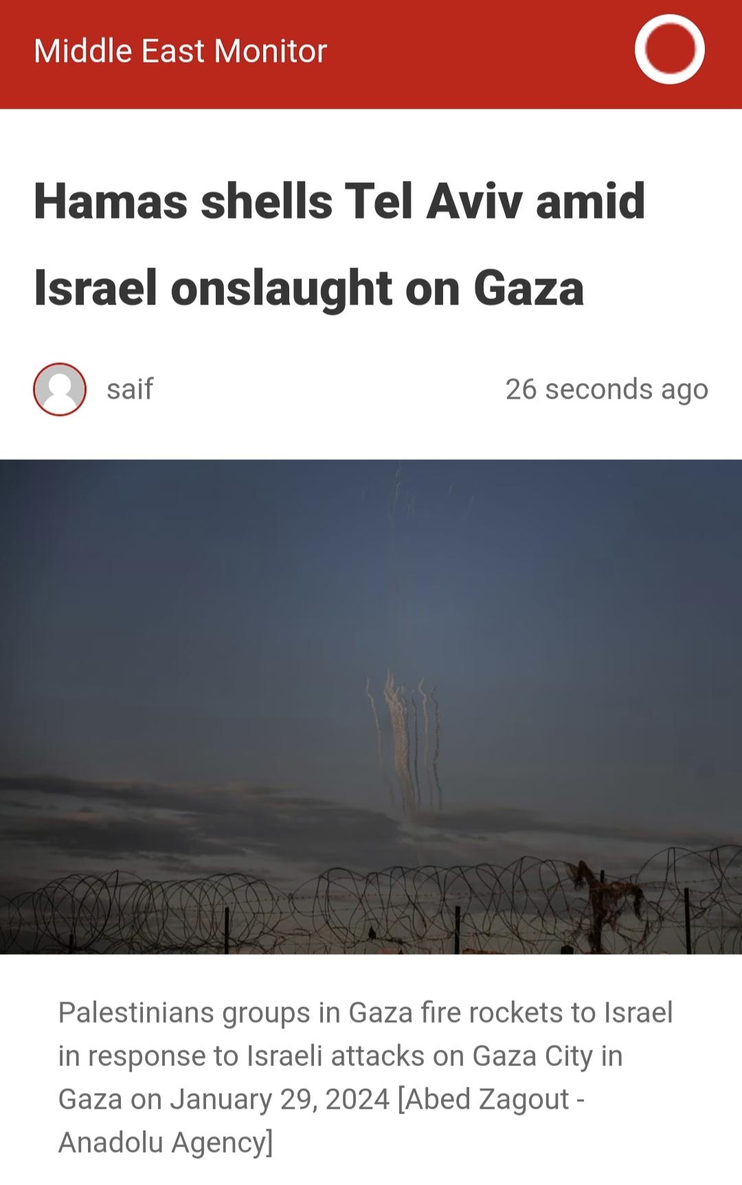 以色列首都遭十余枚火箭弹袭击，“铁穹”系统启动拦截