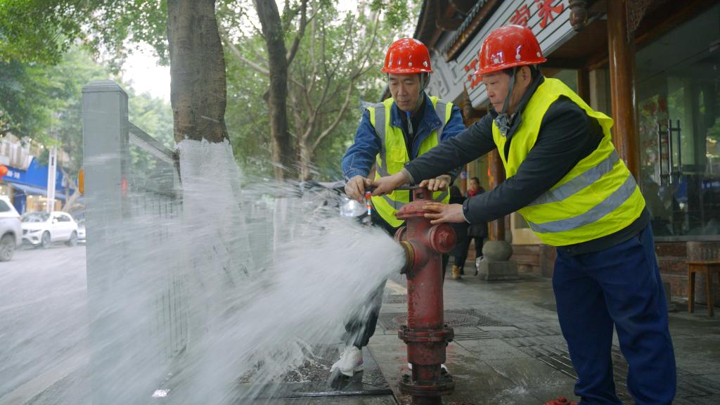 合川自来水公司工作人员在检查消火栓水压。重庆水务集团供图