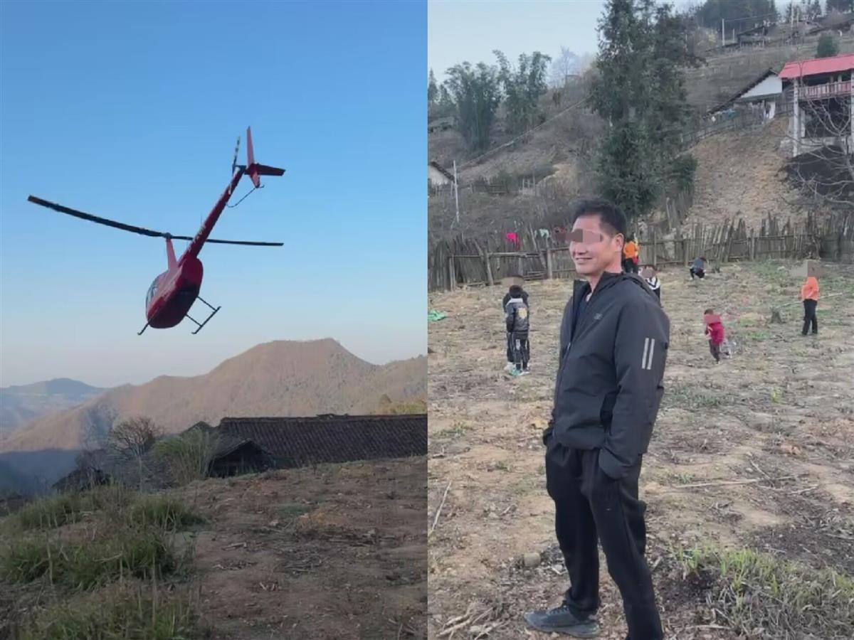 广西男子开直升机回村过年，已免费搭载近百名村民体验飞行，还开去镇上赶集办年货3