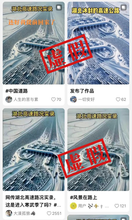 这张外网浏览近百万的“湖北高速路况实录”图，疑似由AI制成3