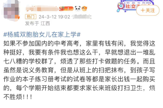 奥运冠军自曝让双胞胎女儿在家上学，网友吵翻……10