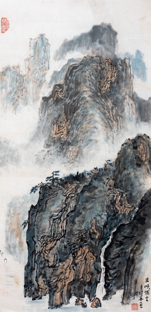 巫峡烟云 李健英 中国画 90×40cm 1992年.jpg 916462829654715883