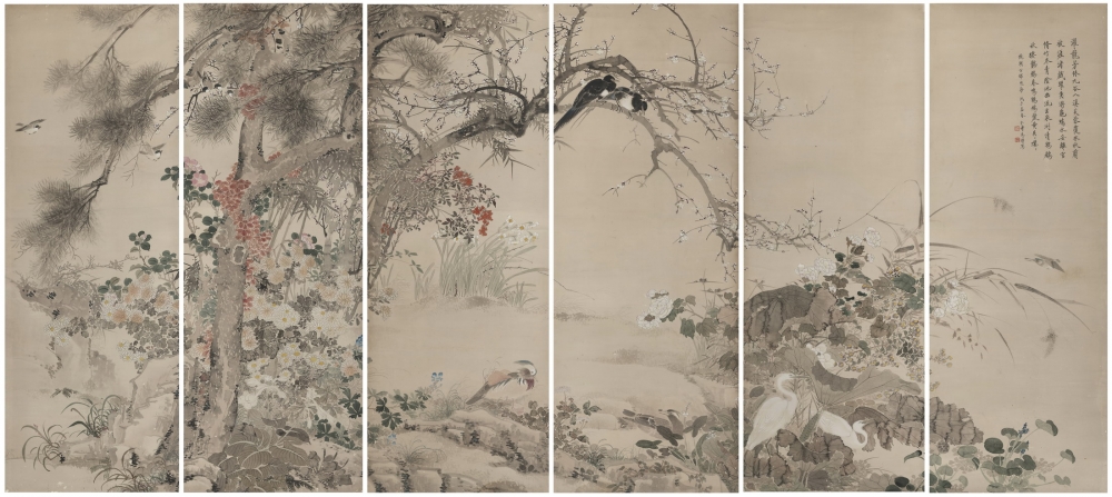 7花鸟六条屏 165x366cm 1948年.jpg 916462829654713171