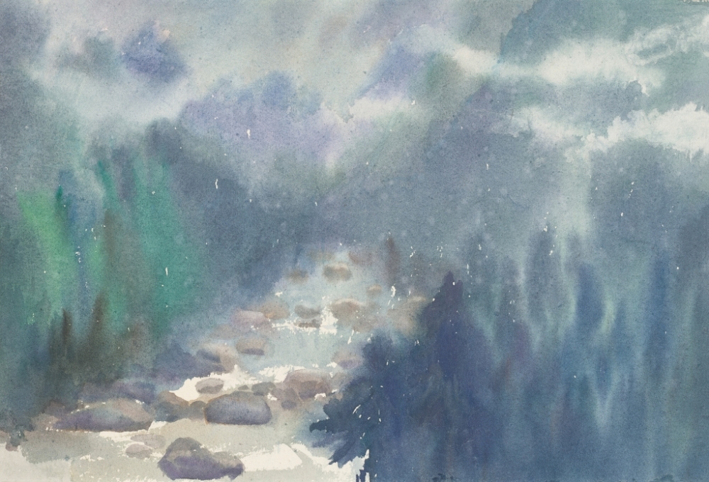 《巴山夜雨》 32x47cm 纸本水彩 邹丹 1992年 916462829654716611