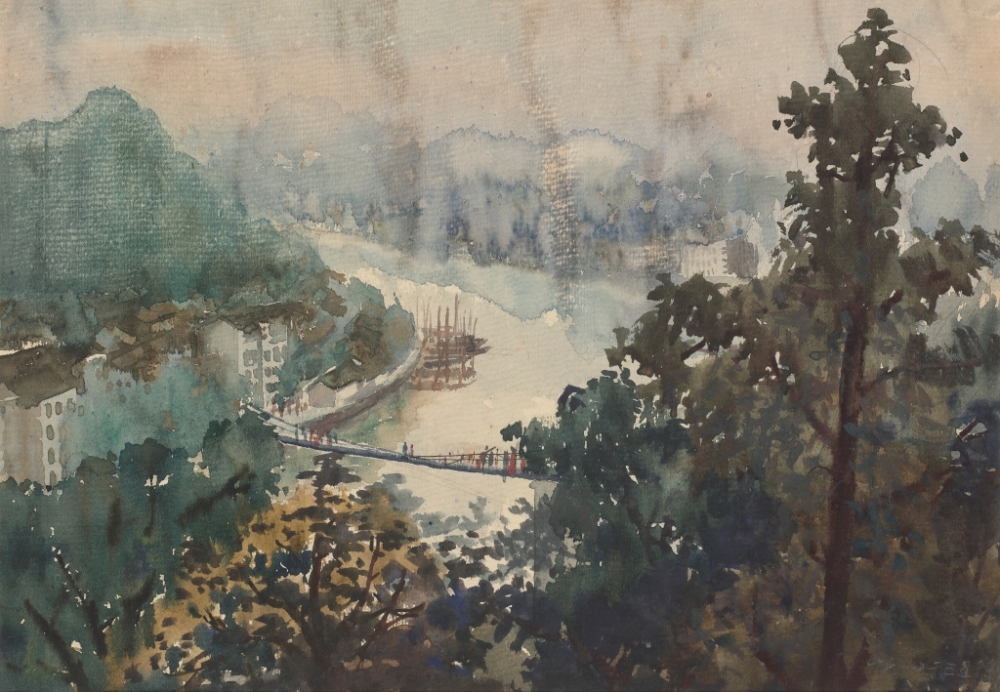 《綦河索桥》 27x39cm 纸本水彩 邹丹 1979年 916462829654716631