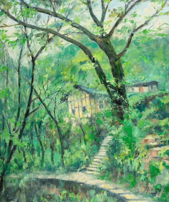 金刚碑之春 邓云烟 油画 60×55cm 2018年.jpg 916462829654715877