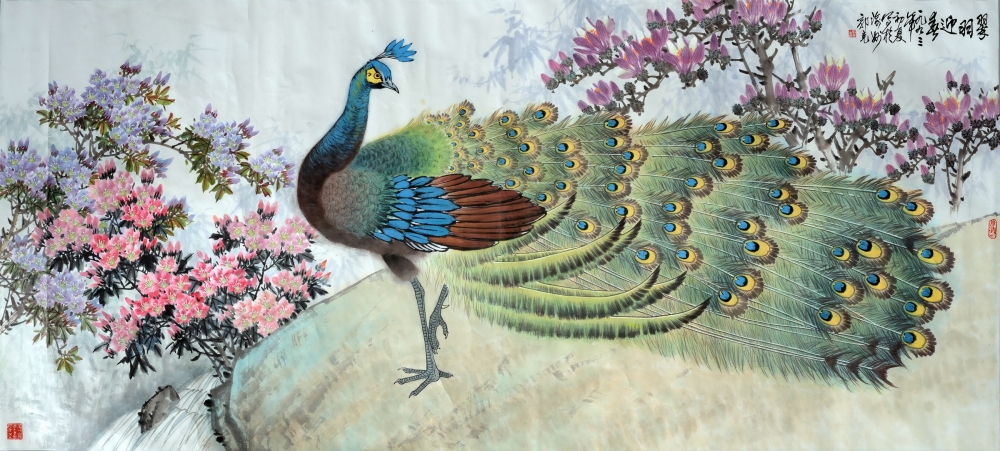 4翠羽迎春 1993年 国画 114X255cm.jpg 916462829654713311